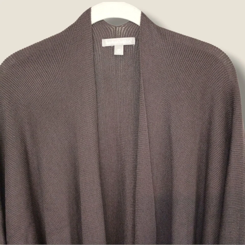 Woman Within Brown Open Front Fringe Hem Poncho Cape Pockets Oversized Cabincore